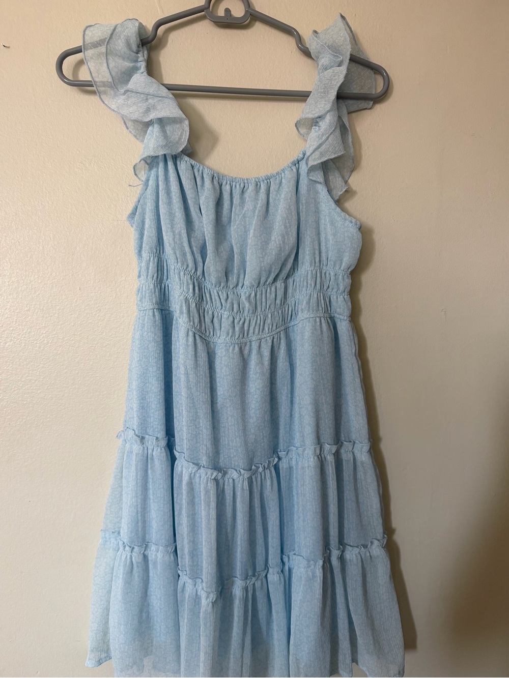 Light Blue Ruffle Strap Mini Dress - Picture 7 of 8